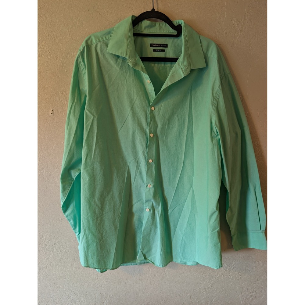 Van Heusen Studio Men's 18-18.5 34/35 Slim Fit Mint Green Button Down Shirt